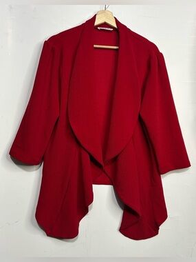 Doublju Red Open Front Asymmetrical Blazer Jacket 3X